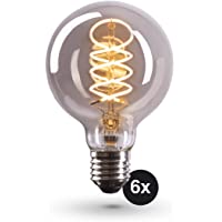 6x CROWN LED Bombilla Edison Smoky- E27- Cristal ahumado- Regulable- 4W- 2200K- luz cálida- 230V- SY18- Iluminación de…